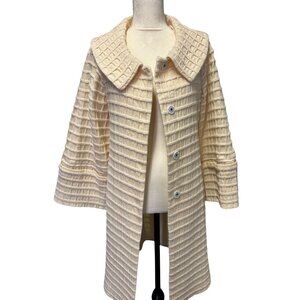 Charles Nolan New York Womens Wool Blend Textured Cream Coat Size 8